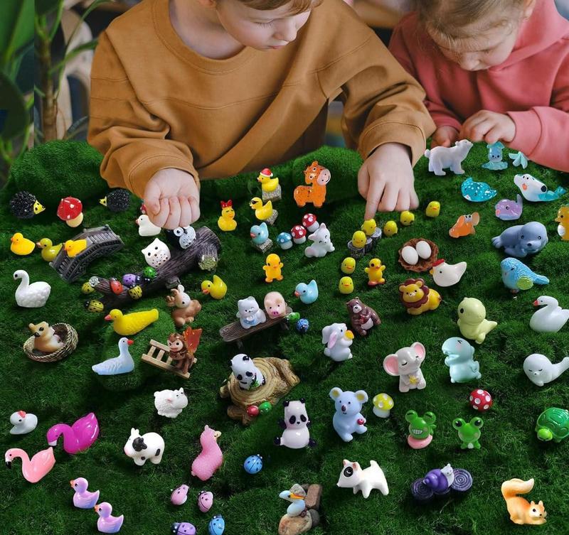 Mini Resin Animals Figures Set 100 Pieces for Miniature Garden Decor - Slime Charm for Craft - Tiny Resin Animal