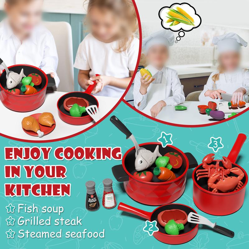 Lehoo Castle Play Kitchen Accessories for kids, Play Food Sets for Kids，Kitchen Playset with Pots and Pans Set，Preschool Learning Education Toys，Kitchen Playset，Pretend Cooking Play playfood play pretend coc in