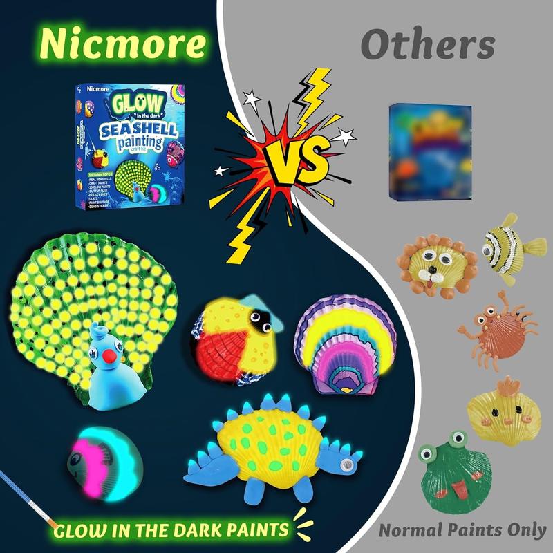 Christmas 2024 Gifts for Kids Nicmore Sea Shell Art & Crafts: Glow in The Darkness Painting Kits Crafts for Kid Gift for Boys Girls Art Supplies Activities Toy Gifts for Kids