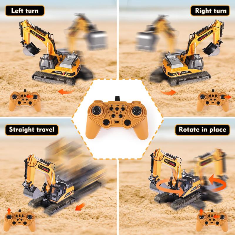 Remote control excavator toy with multi-channe!joystick and strong alloy bucket, birthday andChristmas gift for boys and girls white memorytraining and observation remote control excavator