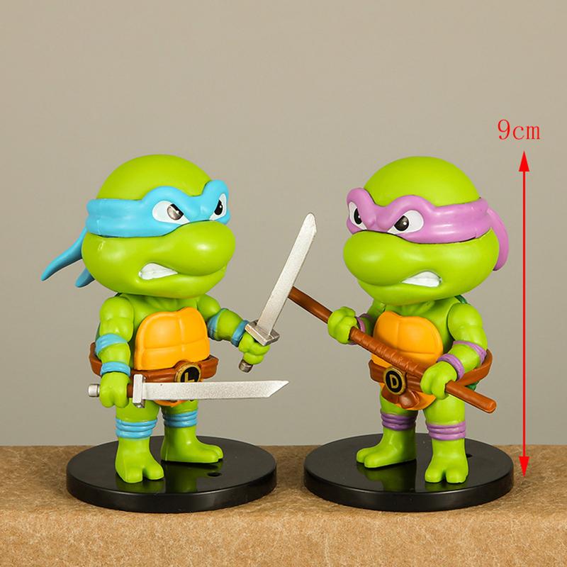 4inch Cartoon Turtles Characters Leonardo Statues Set of 8, Anime Theme Cute Desktop Decor Ornaments of Raphael Michelangelo Donatello, Cake Toppers