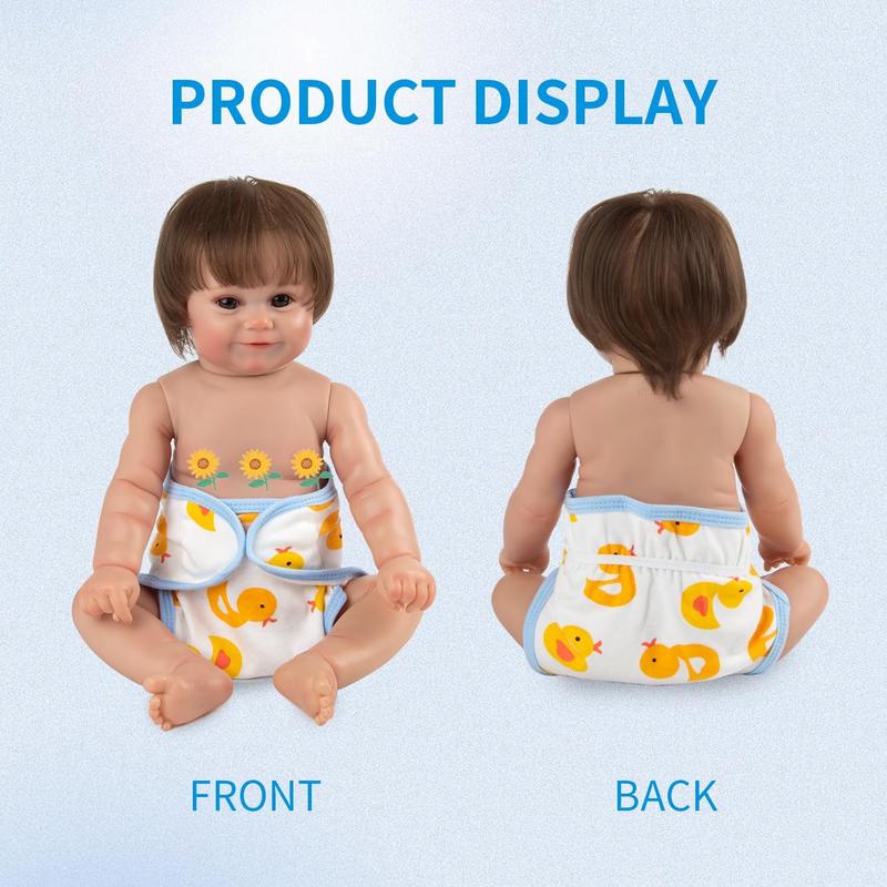 Reborn Baby Doll Diapers 4-Pieces for 17-22 Inch Reborn Dolls Adjustable Reusable Newborn Doll Diapers Accessories Cute Little Ducks Design