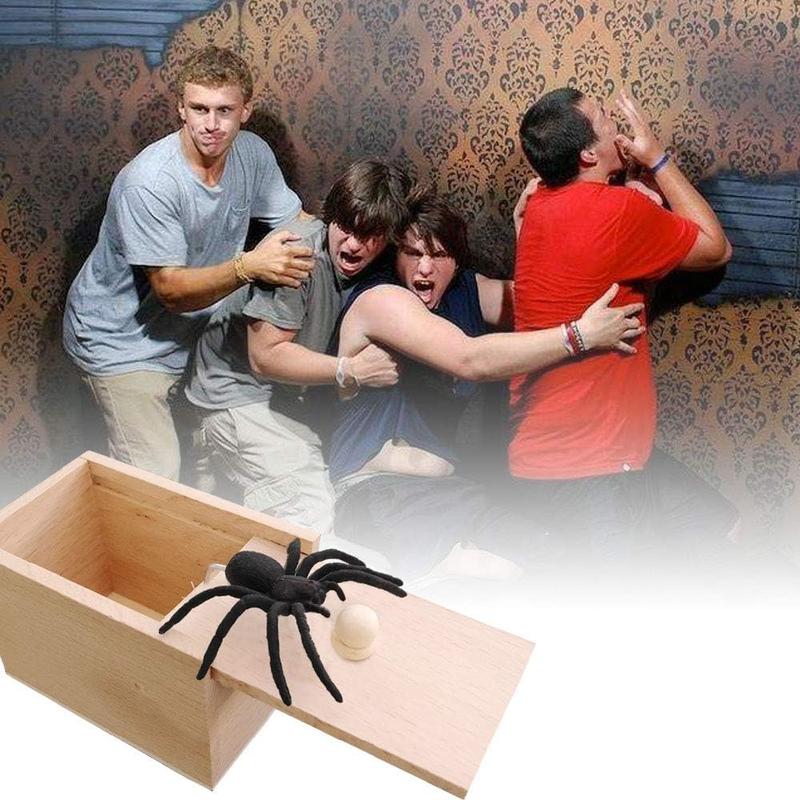 Fake Spider in a Box Prank Gift for Adults Kids,Handmade Wooden Pop Out Scare Surprise Boxes Joke Toys Halloween