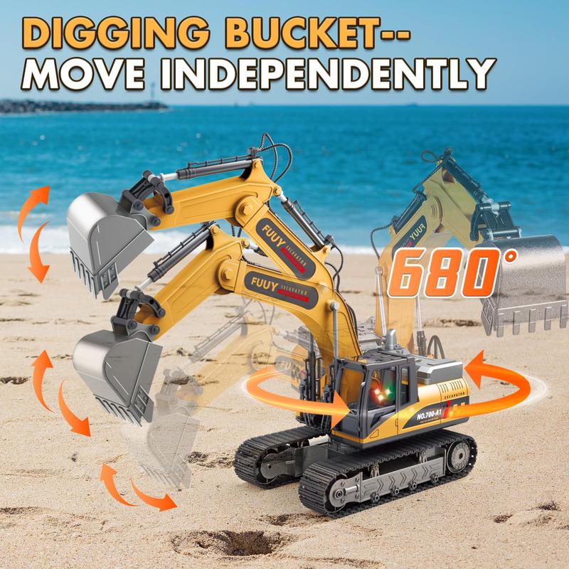 Remote control excavator toy with multi-channe!joystick and strong alloy bucket, birthday andChristmas gift for boys and girls white memorytraining and observation remote control excavator