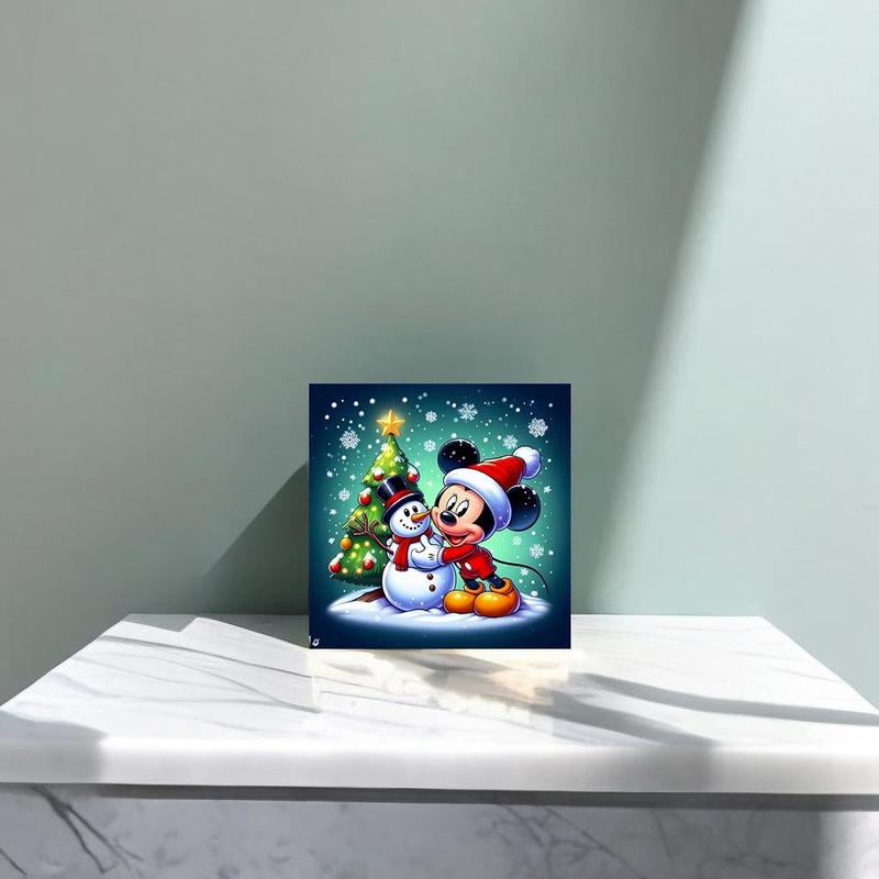 Snowman & Mickey Mouse Pattern Diamond Arts Colorful Painting Kit without Frame, DIY 5D Diamond Arts Crafts for Home Wall Art Decor