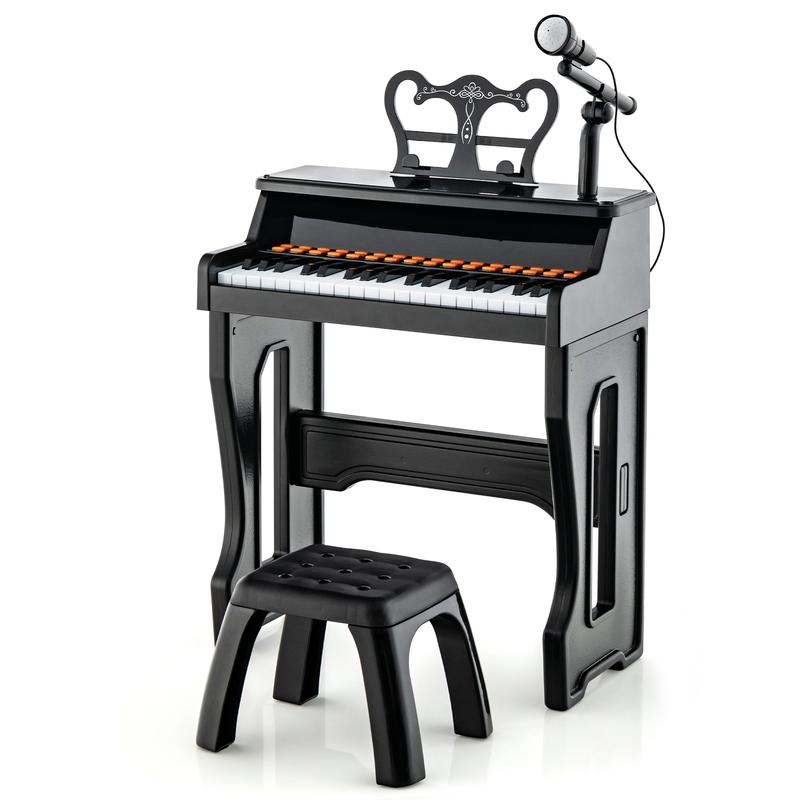 FestivalJoy-37 Keys Music Piano with Microphone Kids Piano Keyboard with Detachable Music Stand-Black