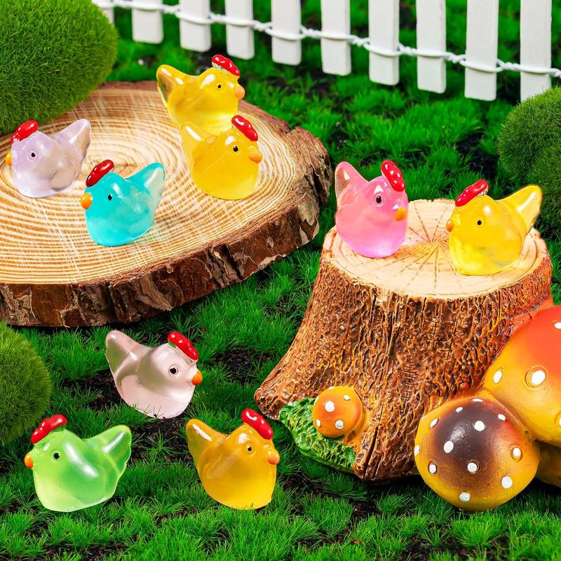 Luminous Mini Chicken Figurines, 20pcs set Resin Miniature Animals, Tiny Chickens Miniature Glow in The Dark for Dollhouse, Micro Landscape, Christmas Gift