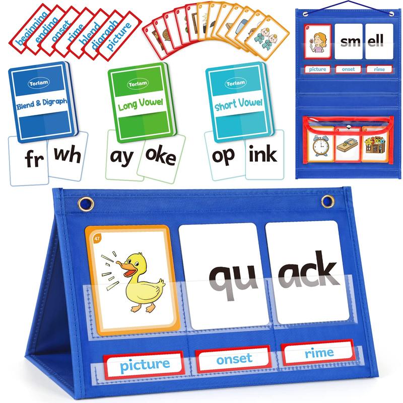 Torlam Blends & Digraphs Pocket Chart, Onset Rime Phonics Games Sight Word Flash Cards, Educational Spelling Reading Learning Blending Board