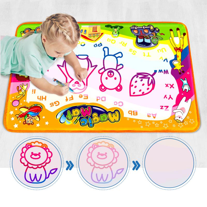 Water Doodle Mat 35 X 23 Inches Extra Large Water Aqua Coloring Mat, Drawing Doodling Mat Educational Toy Gifts for Kids Toddlers Boys Girls Age 3 4 5 6 7 8 Years Old