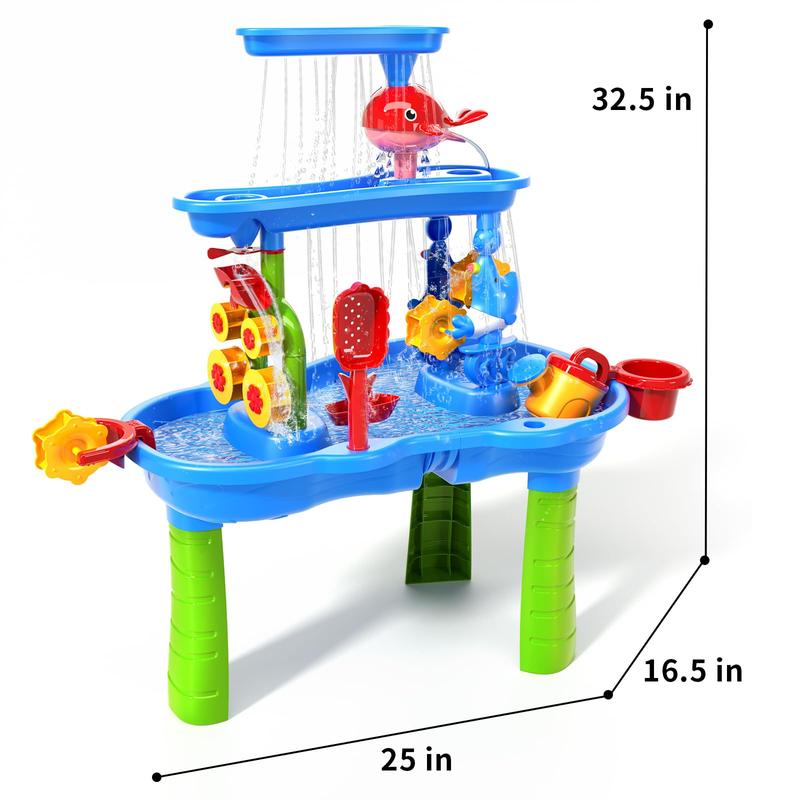 Water Table |  Sand and Water Table | 3-Tier Outdoor Water Play Table Toys  | Water Sensory Tables Summer Beach Toys for Outside Backyard