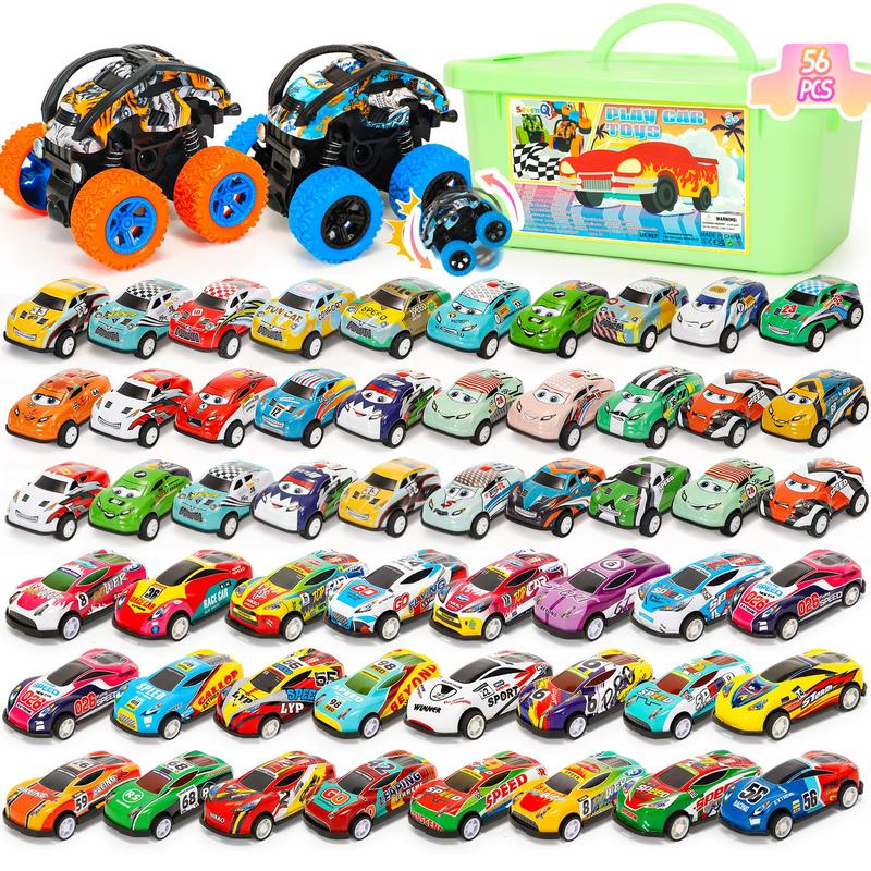 Toy Cars, 56Pcs Monster Pull Back Cars with Storage Box, Race Cars Party Favors Goodie Bag Stuffers Christmas Treasure Box Classroom Prizes