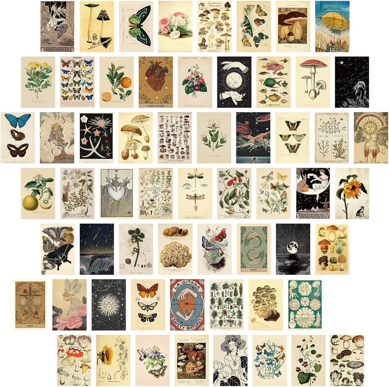 60  Vintage Collection Postcard Set Retro Style Botanical Butterfly Mushroom  and Ephemera Postcards for DIY Card Paper