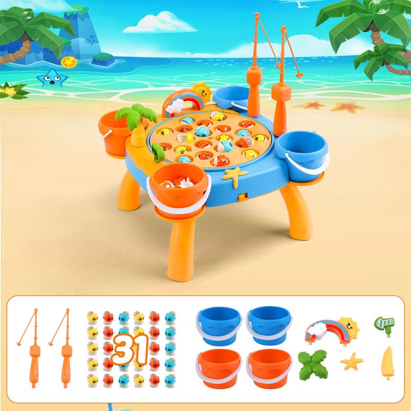 Fishing Game Play Set 31 Fish 2 Poles Rotating Fishing Game Board With Music Pink Fishing Toy Games Gift