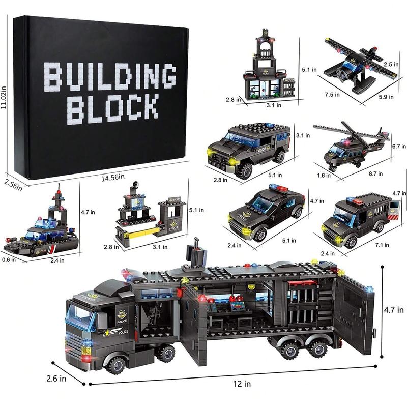 8 in 1 City Police Station Building Blocks Toys for Kids Ages 6-12, SWAT Battleship Toy, Best Learning Roleplay STEM Educational Toy Gifts for Boys and Girls Ages 6+ 1120 PCS