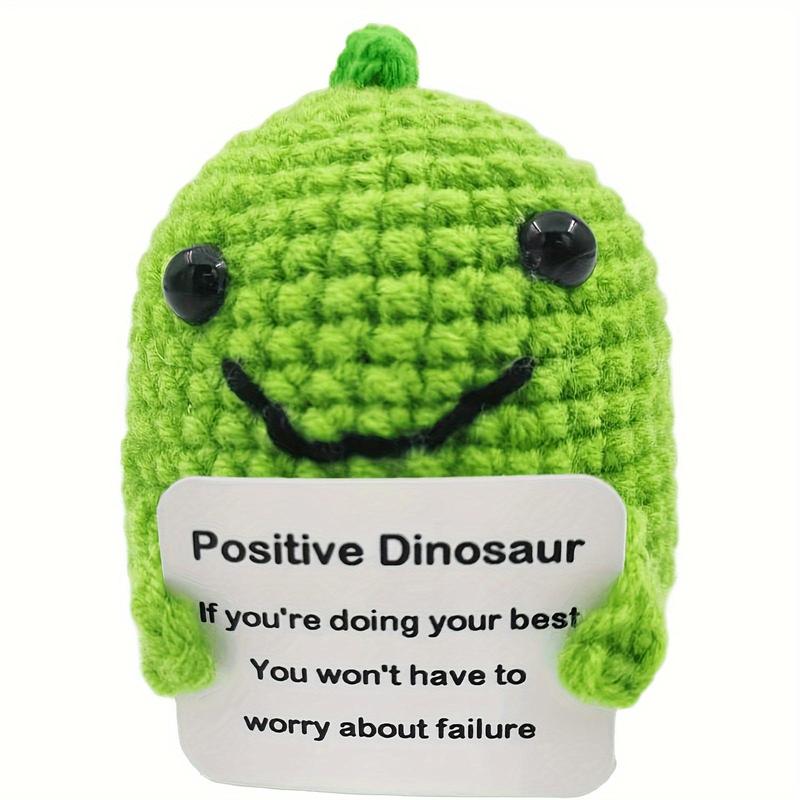 Positive Dinosaur Design Crochet Doll, 1 Count Cute Crochet Doll with Positive Card, Creative Funny Toy for Birthday Holiday Party