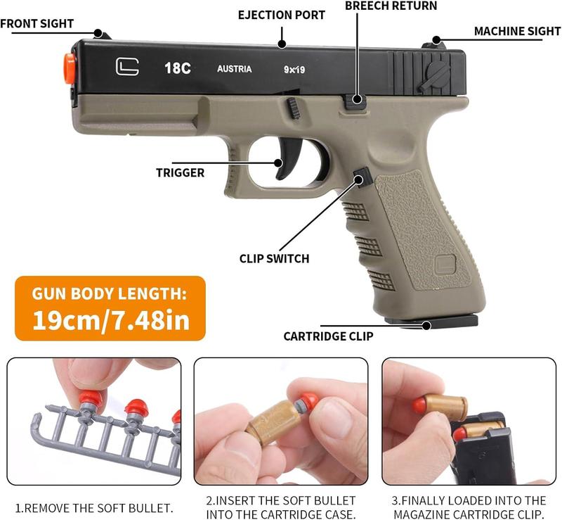 Soft Bullet Gun toy-semi-automatic handgun with shell ejection and auto rebound, gun toy for teen boys