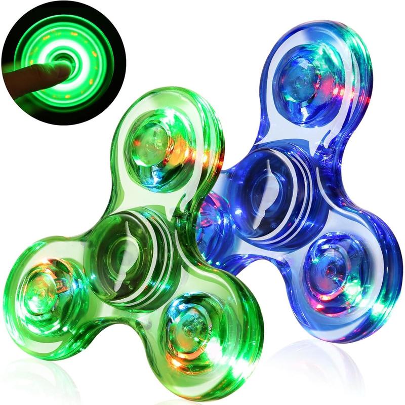 SCIONE 2Pack Fidget Spinners for Kids, LED Light up Sensory Fidget Toys for Kids Adults, Glow in The Dark Toys for Teens Boys Girls Halloween Classroom Prizes, ADHD Stress Anxiety Relief Fidgets