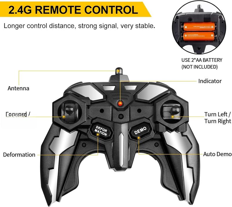 Remote Control Car - Transform, One-Button Deformation & 360?Rotating Drifting, Transform Robot RC Car with LED Light, Toy Gifts for 4 5 6 7 8 9 10 11 12 Years Old Boy (Yellow)