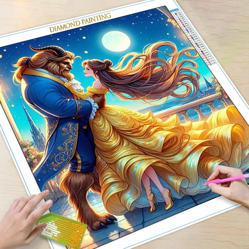 Cartoon Beauty and The Beast Pattern DIY Diamond Arts Colorful Painting Kit, DIY 5D Diamond Arts Colorful Painting for Home Bedroom Wall Decor