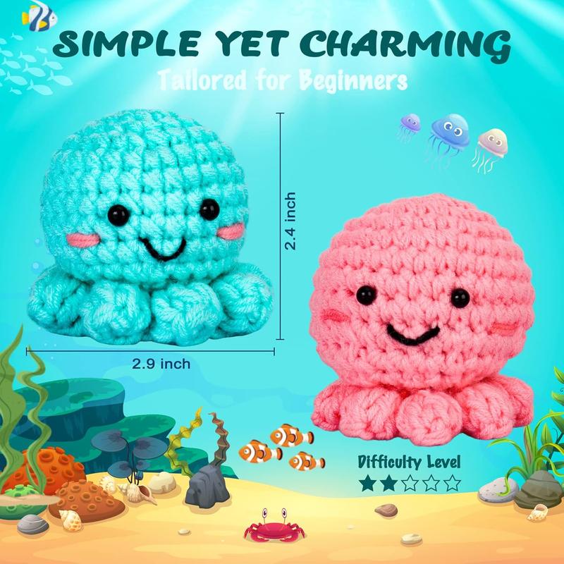 Crochetta Crochet Kit for Beginners, Amigurumi Crocheting Animals Kits w Step-by-Step Video Tutorials, Knitting Starter Pack for Adults and Kids, Jumbo 2 Octopus Familly (40%+ Yarn Content)