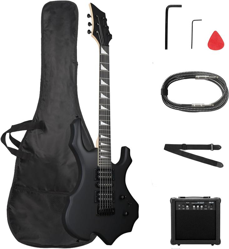 Burning Fire Design Electric Guitar Kit, 39-inch HSH Pickup Electric Guitar Beginner Guitar Set with Amplifier, Rosewood Fingerboard, 5-Ways Pickup Switch (Tiger Black)