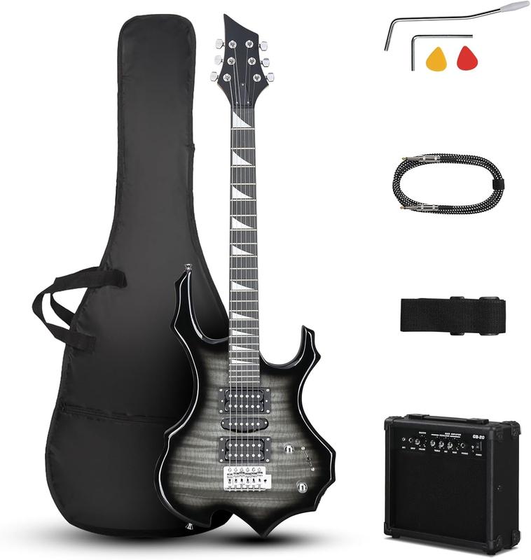 Burning Fire Design Electric Guitar Kit, 39-inch HSH Pickup Electric Guitar Beginner Guitar Set with Amplifier, Rosewood Fingerboard, 5-Ways Pickup Switch (Tiger Black)