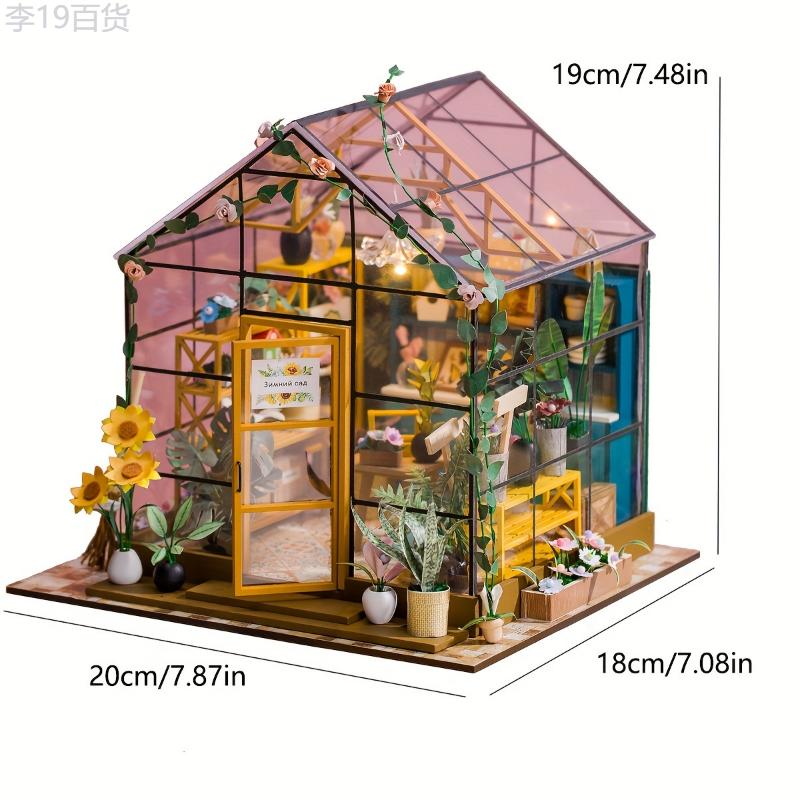 Mini Handmade DIY Wooden Assembly Sunshine Flower House Building Model, Doll House Set With Furniture Home Decorations Art House Ornaments, Creative Birthday Gift Valentine's Day Gift (without Glue battery)