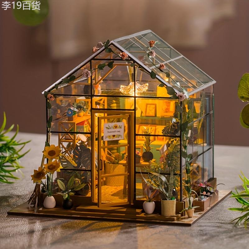 Mini Handmade DIY Wooden Assembly Sunshine Flower House Building Model, Doll House Set With Furniture Home Decorations Art House Ornaments, Creative Birthday Gift Valentine's Day Gift (without Glue battery)