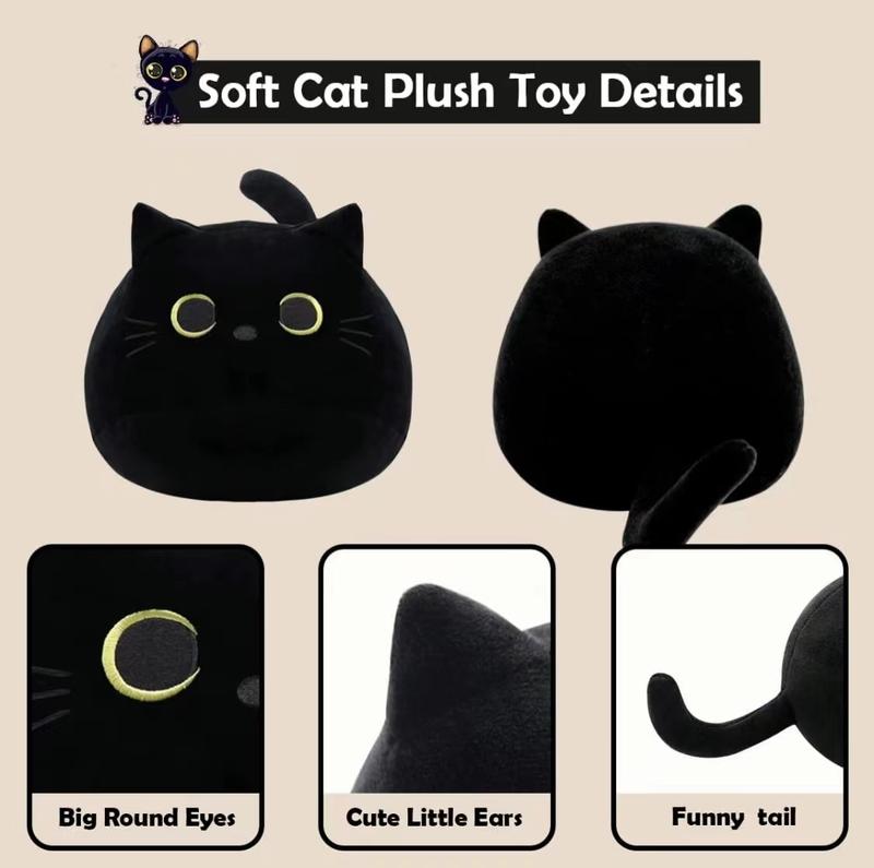 Black Cat Plush Toy, Gift for Her, Soft, Decorative Pillow, Fun, Boys and Girls, Halloween, Children's Companion Comfort Toy, Room Decoration