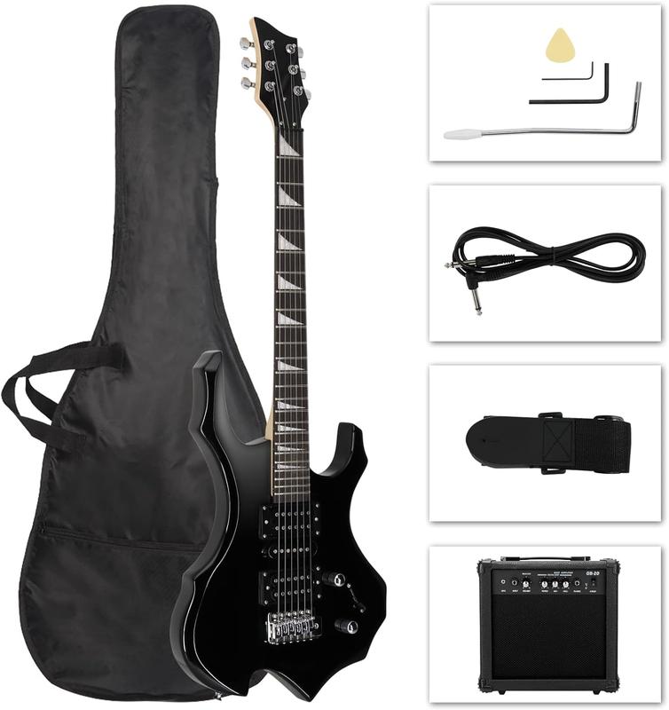 Burning Fire Design Electric Guitar Kit, 39-inch HSH Pickup Electric Guitar Beginner Guitar Set with Amplifier, Rosewood Fingerboard, 5-Ways Pickup Switch (Tiger Black)