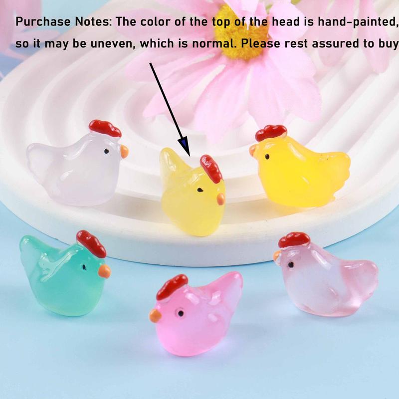 Luminous Mini Chicken Figurines, 20pcs set Resin Miniature Animals, Tiny Chickens Miniature Glow in The Dark for Dollhouse, Micro Landscape, Christmas Gift