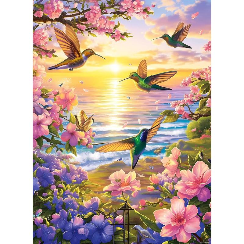 300 Pieces Puzzles for Adult Jigsaw Puzzle 300 Piece Puzzle Children Elderly Puzzle Hummingbird Beach Flower Puzzle Gift for Mom Dad Family Friend Family Activity Games Home Decor Wall Art 20.5x15IN