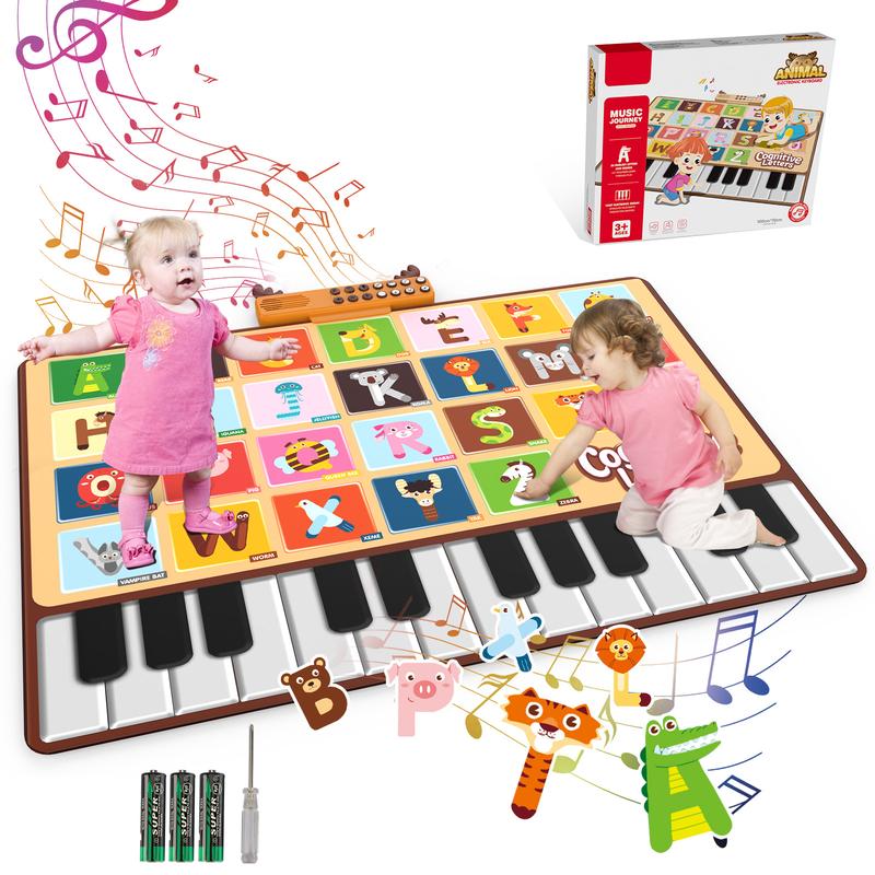 Bluejay Baby Piano Mat, Musical Keyboard Learning Toys with 26 Letters, Electronic Music Animal Touch Play Mat Toddler Toys Gifts for Boys and Girls 1 2 3 Year Old