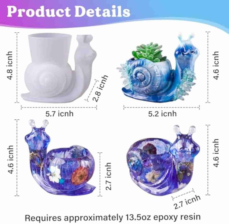 LET'S RESIN Snail Silicone Molds for Epoxy Resin, 3D Large Flower Pot Vase Resin Molds for Concrete Cement, Cute Epoxy Resin Mold for Resin Casting, DIY Craft, Home Decor