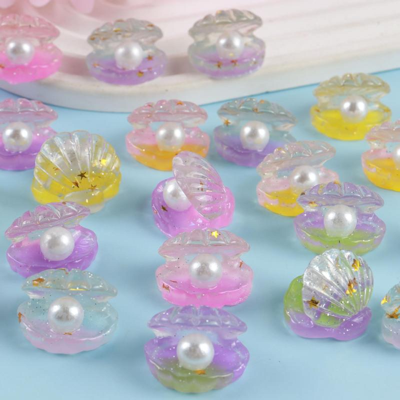 Random Color Luminous Pearl Shells, Mini Shell Shaped DIY Ornaments, DIY Keychain Phone Case Decorations