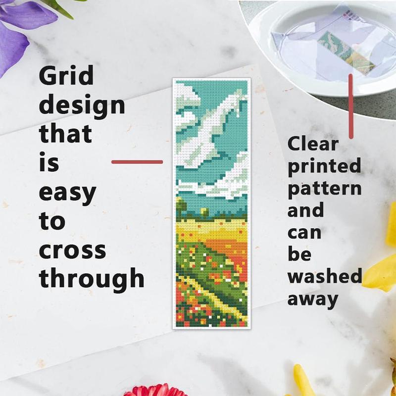 Natural Scenery Pattern DIY Cross Stitch Kit, 6 Counts set DIY Cross Stitch Bookmark Set, DIY Cross Stitch Kit with Instructions for Beginners