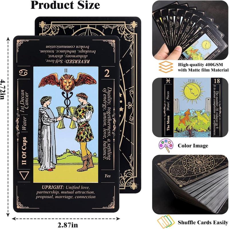 Tarot Cards with Guide Book & Linen Carry Bag, 78 Classic Original Tarot Cards Deck Fortune Telling Game with Meanings on Them for Beginners to Expert