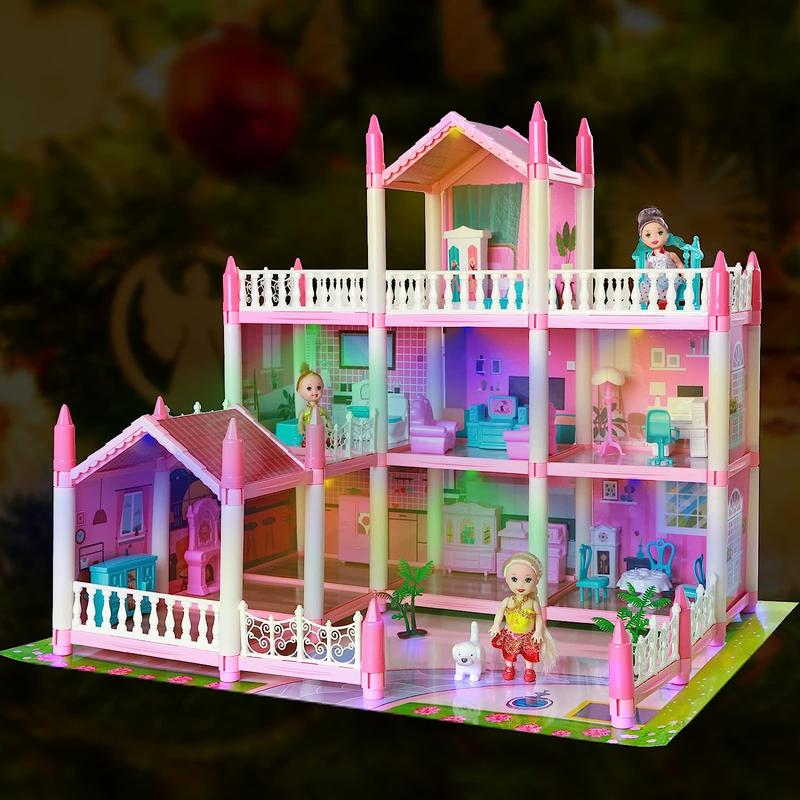 1 Set 3 Layer Doll House With 4 Dolls, Big Doll House Playhouse Girls Toys, Home Decor,  Fun Gifts for Girl, Dream Doll House Toy For Kids