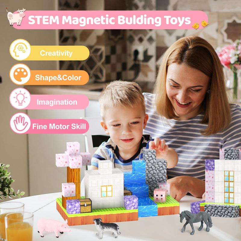 2024 Magnetic Blocks-100PCS Magnetic Building Blocks Magnetic Tiles Stacking, Build-Magnet-World Set, STEM Montessori Sensory Toy smagnet blocks（110 Chemy & Animal）