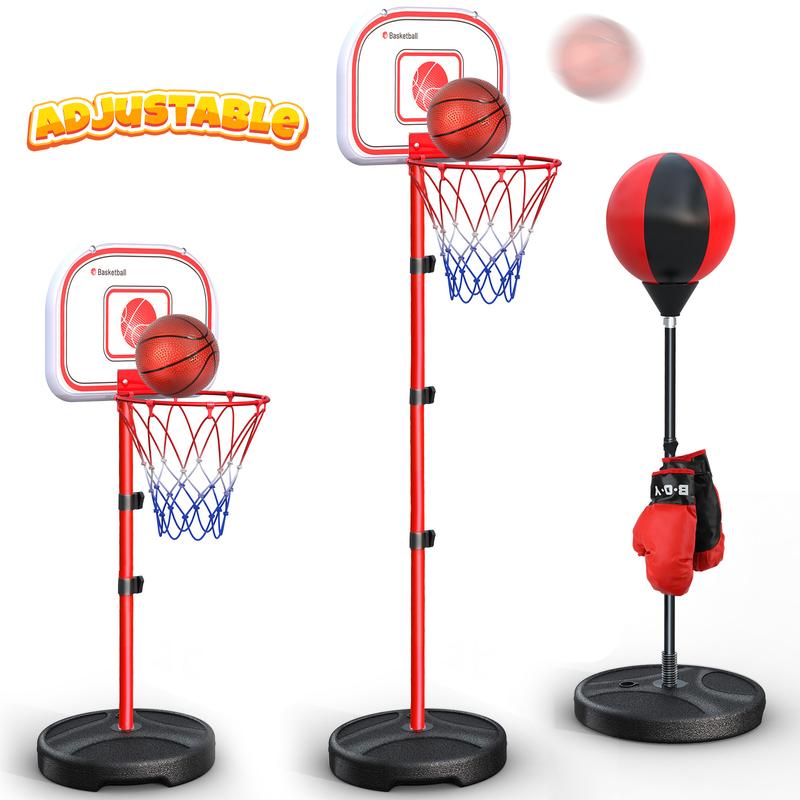 2 in 1 Kids Basketball Hoop Indoor and Punching Bag, Adjustable Basketball Stand, Toddler Basketball Hoop for Kids, Christmas Birthday Toys Gifts for 2 3 4 5 6 7 8 Year Old Boys & Girls