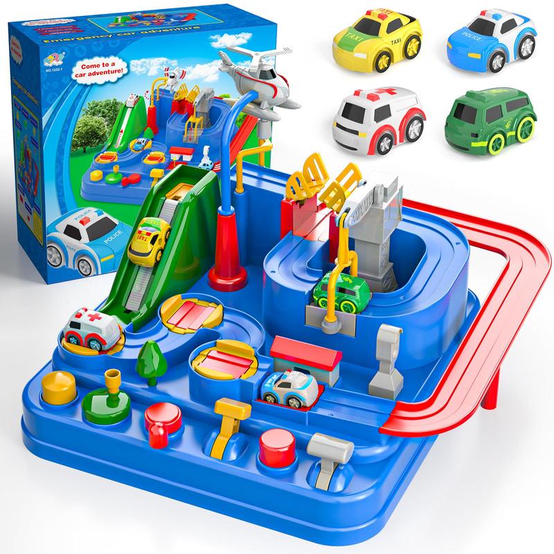 Race Adventure Car Tracks Rescue Toys with 4 Mini 6 Buttons