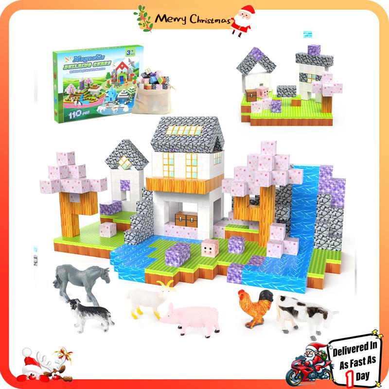 2024 Magnetic Blocks-100PCS Magnetic Building Blocks Magnetic Tiles Stacking, Build-Magnet-World Set, STEM Montessori Sensory Toy smagnet blocks（110 Chemy & Animal）