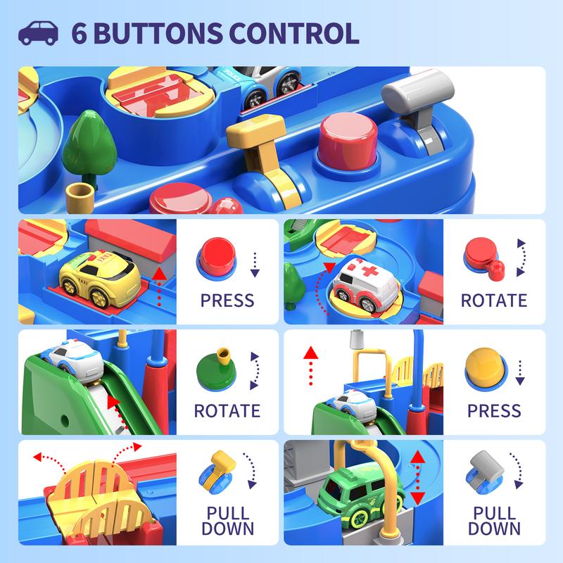 Race Adventure Car Tracks Rescue Toys with 4 Mini 6 Buttons