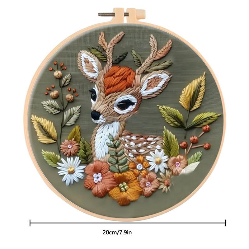 Deer Pattern DIY Embroidery Kit, 1 Set Embroidery with Hoop Suture Practice Kit for Adults, Handmade Unfinished Products Gifts