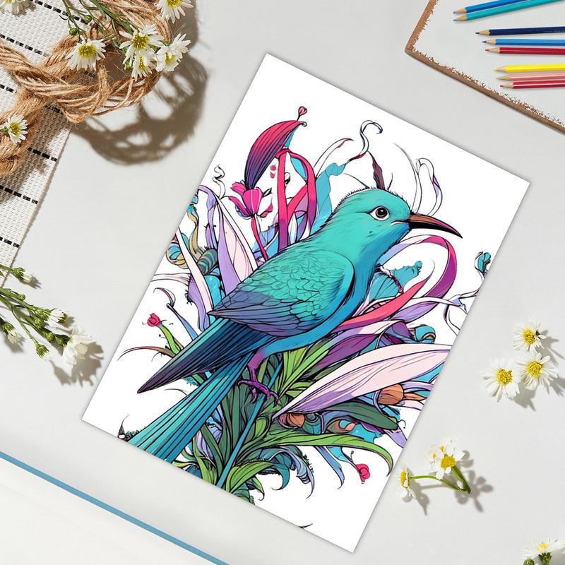 Plant Flower and Bird Theme Coloring Painting, Flowers, Birds and Plants Are Lifelike, Suitable for Halloween, Christmas Holiday Party Great Gift