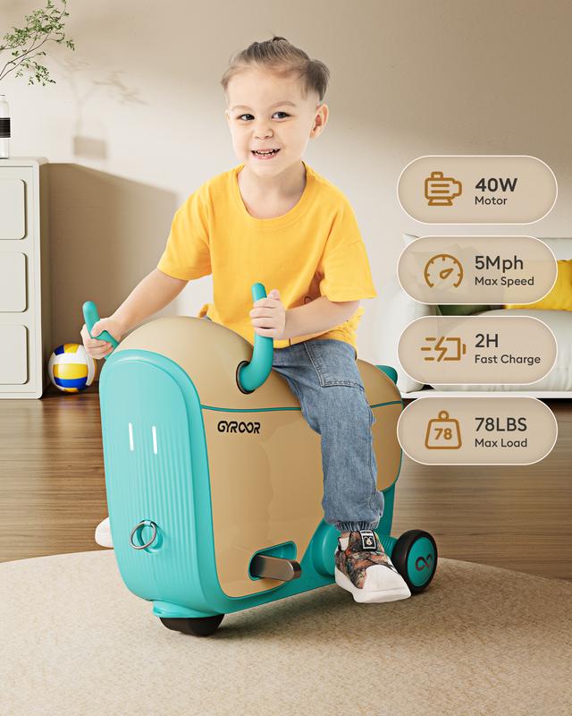 Gyroor GNU Kids Electric Ride-On Car with Flashing Wheels, Adjustable Speeds and 14L Storage, Electric Vehicles for Kids Aged 4-9 Years, 2-in-1 Ride-On and Storage