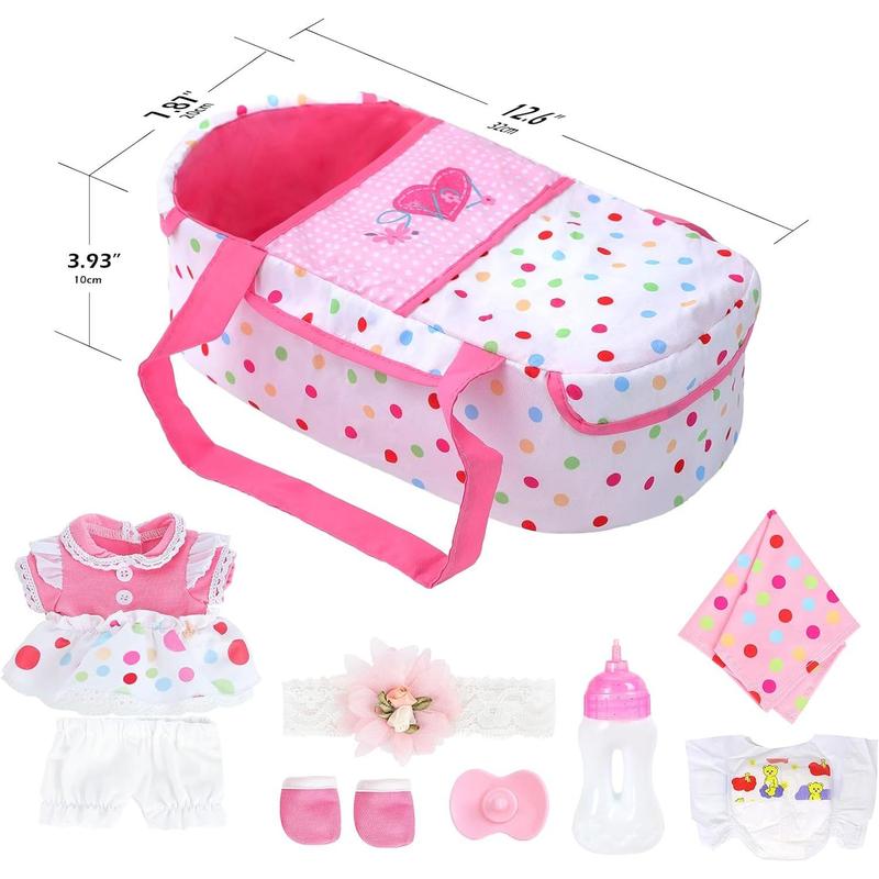 [IN STOCK] 12 Inch Baby Doll with Bassinet Bed,Reborn Alive Doll Includes Clothes and Accessories,Bottles,Nipple,Diaper,Burp Cloth,First Baby Dolls for Toddlers 36 Months and Up