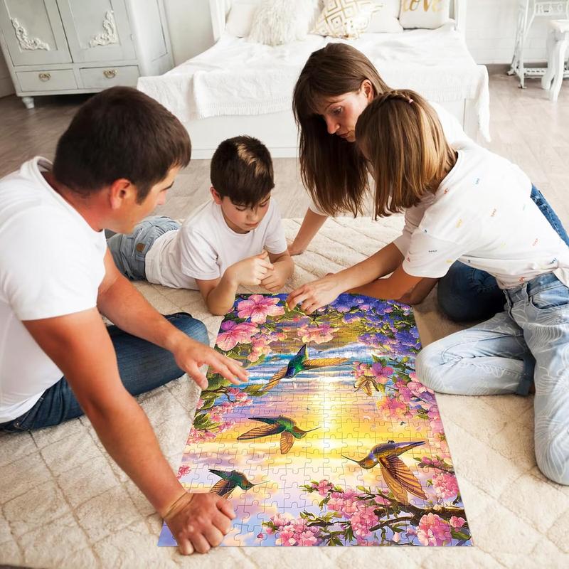 300 Pieces Puzzles for Adult Jigsaw Puzzle 300 Piece Puzzle Children Elderly Puzzle Hummingbird Beach Flower Puzzle Gift for Mom Dad Family Friend Family Activity Games Home Decor Wall Art 20.5x15IN