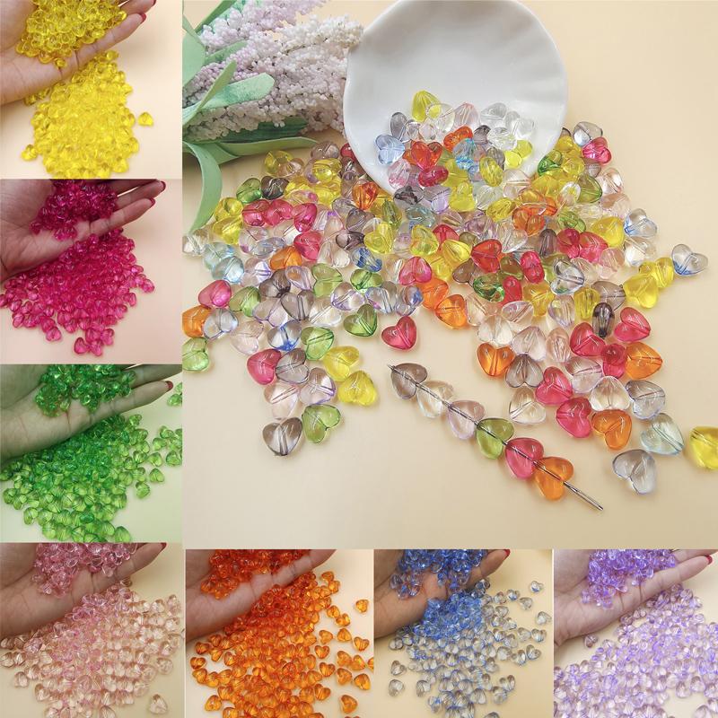 100pcs 11 * 9mm Multi color Transparent Love Acrylic Perforated DIY Beaded