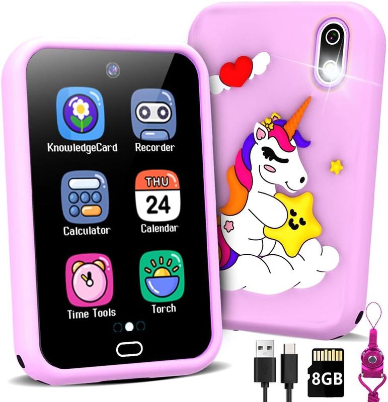 Unicorn Kid Toy Smart Phone for Boy Girl Age 3 4 5 6 7 8 with Dual Camera 28 Puzzle Game 8G TF Card Music Video Play Audible Story Knowledge Card Toddler...